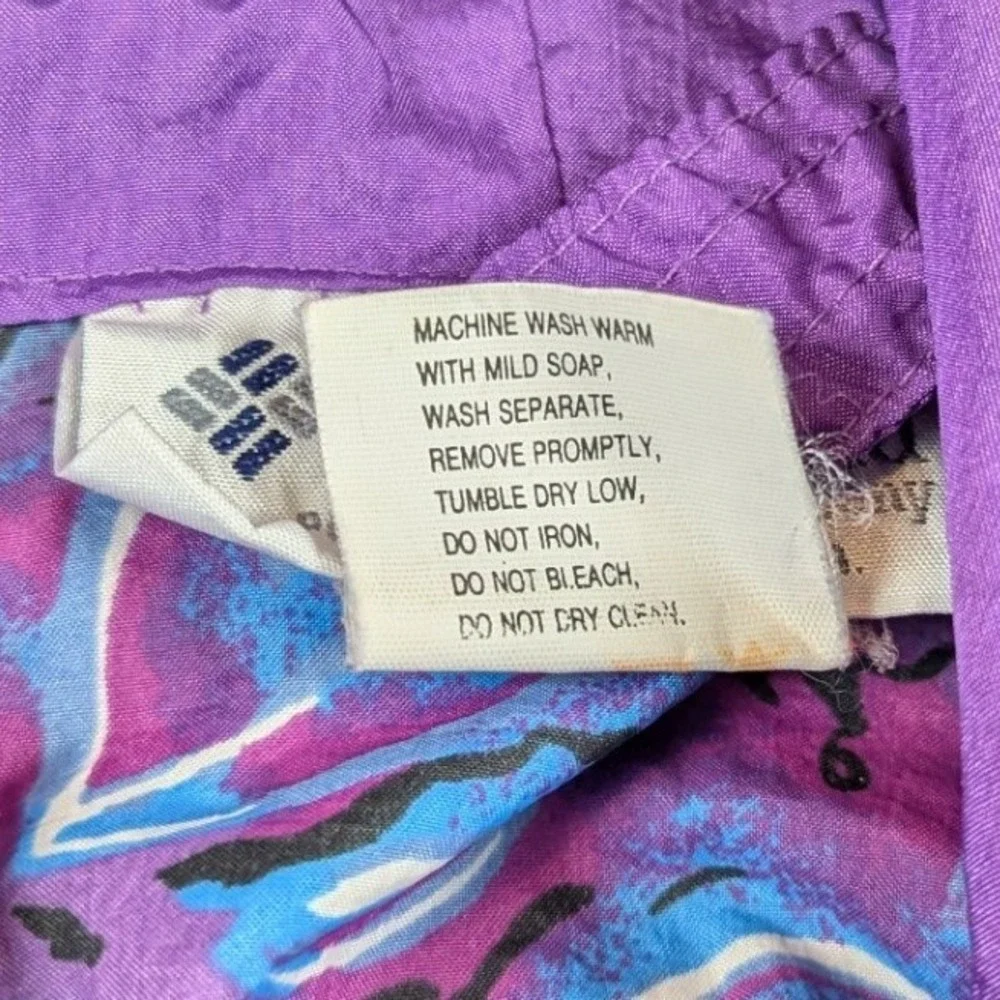 Columbia Vintage Windbreaker Jacket Purple Abstract Geometric Hooded Mens Medium